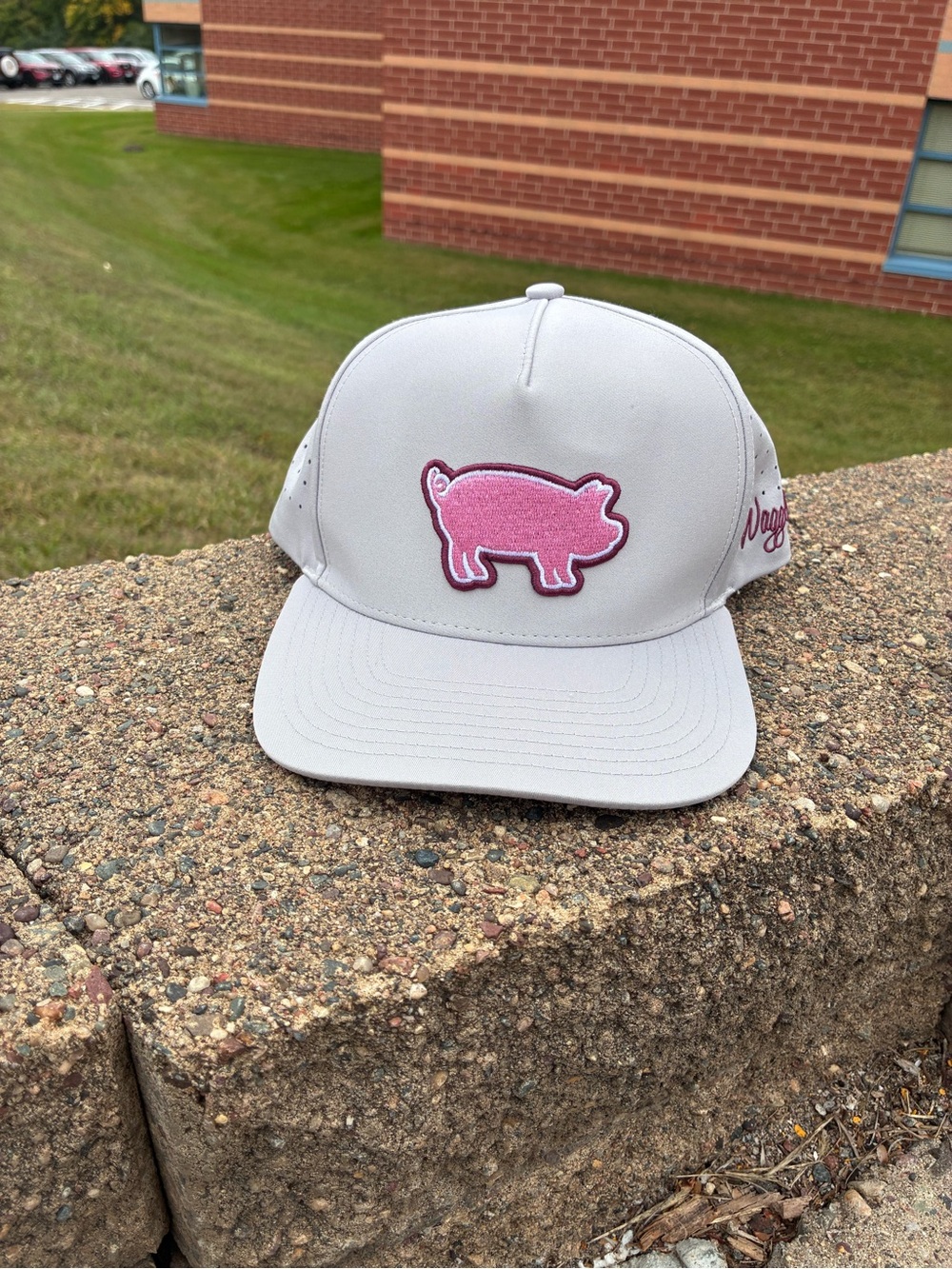 Waggle Golf "Ham It Up" Performance Snapback Hat - Gray/Pink Pig